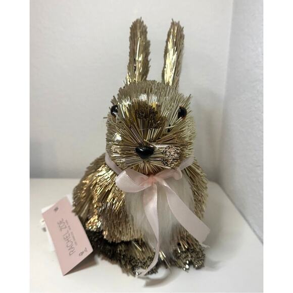 Rachel Zoe Mirror Silver Straw EASTER BUNNY With Pink BOW - Picture 4 of 7